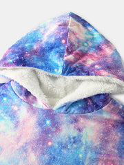 Women's Starry Sky Tie Dye Oversized Reversible Fleece Blanket Hoodie with Pocket