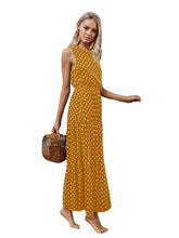 Women's Sleeveless Polka Dot Ruched Crew Neck Stylish Swing Boho Dress