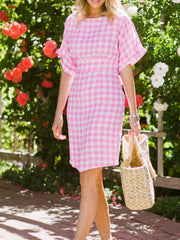 Plaid Back Zipper Dress With Side Pockets For Women