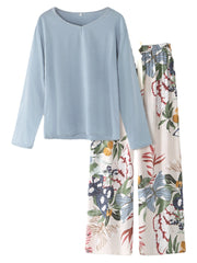 Women's V-Neck Butterfly Floral Pajama Set - Comfy Loungewear