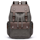 Men Washed Canvas Casual Backpack Large Capacity Drawstring Cover Backpack Laptop Bag