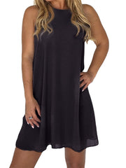 Women's Sleeveless Pure Color Mesh Crew Neck Simple Dress