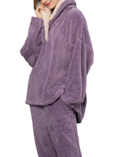 Women's Fluffy Plush Lapel Pajama Set - Warm High-Low Hem Loungewear