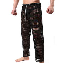 Sexy Hollow Mesh Breathable Perspective Home Sleepwear Pajamas Pants for Men