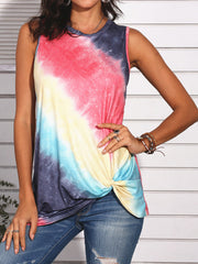 Tie-Dye Gradient Print Sleeveless O-neck Casual Tank Tops For Women