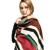 Women Colorful Striped Warmth Neck Protection Shawl Dual-use Cool-Protection Windproof Long Tassel Scarf