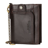 Men Genuine Leather RFID Anti-theft Zipper Multi-slot Card Holder Wallet With Chain