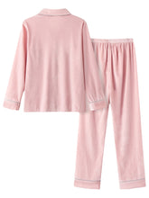 Women's Butterfly Embroidery Pajama Set: Velvet Shirt & Elastic Waist Pants