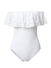 Women's Swimwear One Piece Monokini Bathing Suits Normal Swimsuit Tummy Control Off Shoulder Ruffle Slim Solid Color White Black Off Shoulder Bathing Suits Sexy Active Sexy / New / Padded Bras