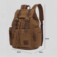 Men Canvas Retro Multifunction 14 Inch Laptop Bag Casual Large Capacity Drawstring Waterproof Backpack