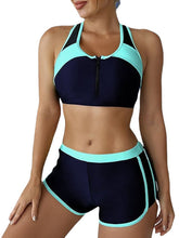 Women's Swimwear Tankini 2 Piece Normal Swimsuit 2 Piece Front Zip Color Block Lake blue White Yellow Red Blue High Neck Bathing Suits Sports Summer