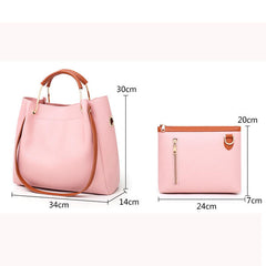 Women Leisure Faux Leather 2 Pcs Bucket Bag Crossbody Shoulder Handbag