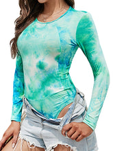 O-Neck Long Sleeve Tie Dye Print Tight-fitting Sport Bodysuit