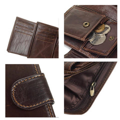 11 Card Holders Vintage Genuine Leather Oil Wax Coin Bag Hasp Wallet For Men