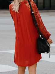 V-Neck Puff Sleeve Pleated Spliced Solid Casual Dress For Women