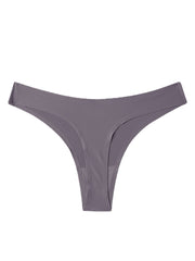 Women Solid Color Cozy Lining Thong Mid Waist Underwear