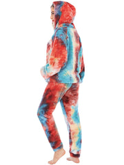 Women's Tie Dye Fleece Hoodie & Pants Pajama Set - Casual Sleepwear with Kangaroo Pocket