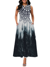 Women's Sleeveless Floral Crew Neck Casual Loose Fit Long Dress With Pocket