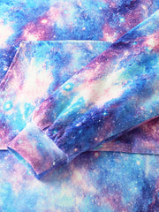 Women's Starry Sky Tie Dye Oversized Reversible Fleece Blanket Hoodie with Pocket