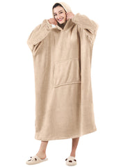 Women's Fluffy Flannel Wearable Blanket Hoodie with Kangaroo Pocket - Warm & Oversized