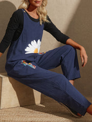 Flower Tribal Pattern Pocket Sleeveless Jumpsuit For Women