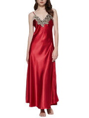 Women's Lace Satin V-Neck Sleeveless Nightgown Dress