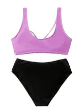 Women's Swimwear Bikini 2 Piece Normal Swimsuit Backless Push Up Printing Striped Leaf Green Black Purple Light Green Wine V Wire Bathing Suits New Stylish Vacation / Sexy / Modern / Padded Bras