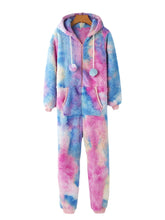 Women's Tie Dye Hooded Jumpsuit with Pockets & Zipper - Sleepwear