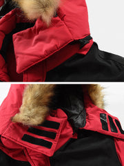 Mens Winter Thicken Multi-Pocket Zipper Fur Hooded Warm Down Coat