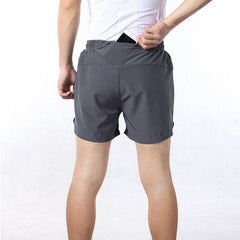 2-in-1 Men's Running Shorts with Waist Rope Quick Dry Zipper Pocket Sports Fitness Gym Shorts