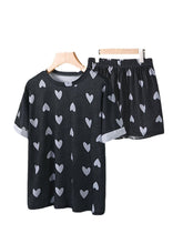Plus Size Heart Print Short Sleeve Elastic Waist Pajama Set for Women
