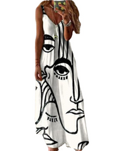 Women's Sleeveless Print Ruched V Neck Elegant Abstract Chic Long Dress
