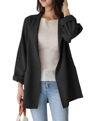 Women Plain Turn-Down Collar Casual Stylish Long Sleeve Blazer With Pockets