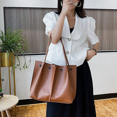 2 Pcs Women PU Leather Rivet Hasp Wild Large Capacity Ruched Bag Shoulder Handbag