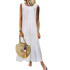 Women's Sleeveless Pure Color Crew Neck Beach Holiday Dress