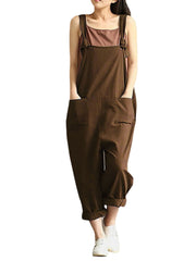 Solid Pocket Adjustable Straps Casual Jumpsuit