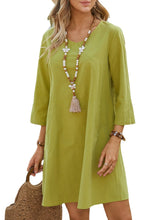 Women Solid Color V-Neck Long Sleeve Plain Casual Dress With Side Pocket