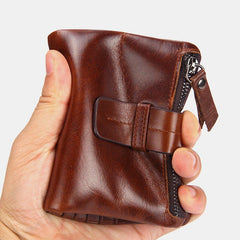 Men Genuine Leather Retro Zipper Cowhide Multi-slot Card Holder Wallet