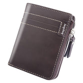 Men Solid Color Artificial Leather Vintage Business Half-enclosed Zippered Short Wallet