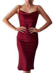 Women‘s Satin Dress Mini Dress Green Black Wine Sleeveless Pure Color Backless Spring Summer V Neck  S M L XL
