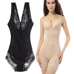 Womens Shapewear Firm Control Lace N Smooth Built-in Bra Body Shaper Fajas Crotch Lingerie Sexy Lace Bodysuit Deep V Teddy One Piece Lace Babydoll