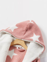 Women's Star Print Fleece Hooded Robe with Pockets - Warm & Cozy