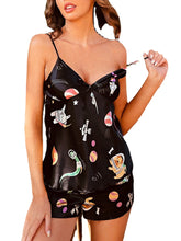 Women's Cartoon Silk Pajama Set - Sleeveless, Breathable, Loose Fit Shorts