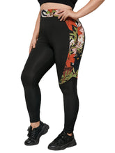 Plus Size Floral Print Patchwork Leggings