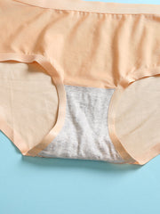 1Pcs Women Ice Silk Seamless Pure Color Cotton Cozy Breathable Mid Waist Panties - Multi