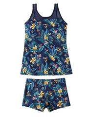 Women's Swimwear Tankini 2 Piece Normal Swimsuit Open Back Printing Floral Pure Color Black Blue Royal Blue Navy Blue Vest Scoop Neck Bathing Suits Sports Vacation Fashion / Modern / New