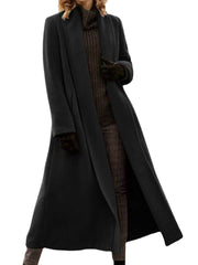 Women Warm Solid Color Lapel Longline Coats With Pocket