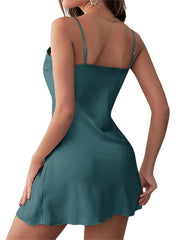 Elegant Women's Satin Lace Slip Dress - Sexy Backless Mini for Home Lounge