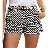 New Fashion Plaid Shorts Women Summer Black And White Mid Waist Casual Pocket Straight