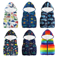 Cheaper Autumn Winter Warm Kids Vests For Boys Cartoon Rainbow Dinosaur Outerwear Sleeveless Hooded Jackets Gilet Baby Boy Coats - Sheseelady
